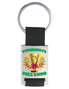 Portachiavi con placca in metallo in scatola "Pensionata dell'anno"