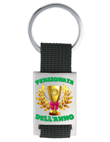 Portachiavi con placca in metallo in scatola "Pensionata dell'anno"