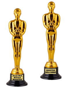 Statuina trofeo dorato Cm. 18 Maestro / Maestra - Scritte assortite