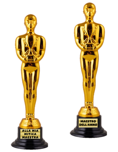 Statuina trofeo dorato Cm. 18 Maestro / Maestra - Scritte assortite