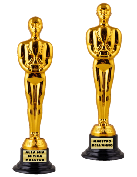 Statuina trofeo dorato Cm. 18 Maestro / Maestra - Scritte assortite