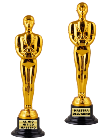 Statuina trofeo dorato Cm. 18 Maestro / Maestra - Scritte assortite