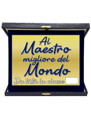 Targa con cofanetto rettangolare Cm. 21x17 - Al maestro migliore del mondo..