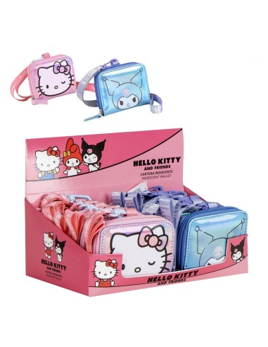 Portafoglio iridescente con zip e tracollina - Hello Kitty / Kuromi