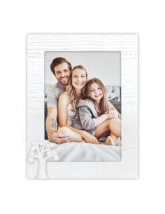 Portafoto in legno bianco con albero resina Cm. 17x22 - Foto Cm. 13x18