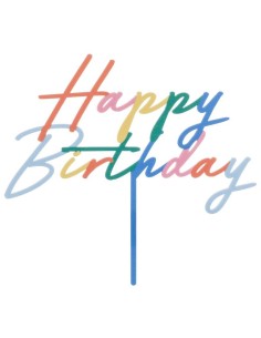 Cake Topper acrilico "Happy Birthday" Cm. 18x16,5 - Multicolor