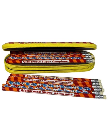 Portapenne latta doppia zip con 12 matite Giallorossi