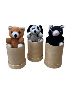 Peluche animaletti Cm. 8 in scatolina cilindro legno - Soggetti assortiti