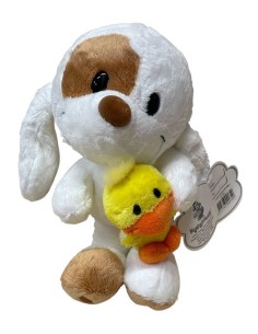 Peluche cagnolino Mylo in piedi con pulcino in braccio Cm. 20