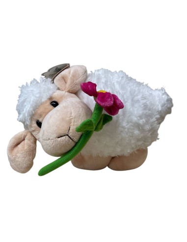 Peluche pecorella riccia soft con fiore in bocca Cm. 20