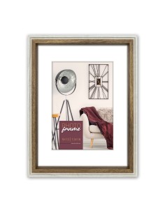 Portafoto in legno bianco e marrone con passepartout Cm. 16x21 - Foto Cm. 9x13 o 13x18