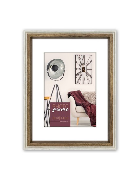 Portafoto in legno bianco e marrone con passepartout Cm. 16x21 - Foto Cm. 9x13 o 13x18