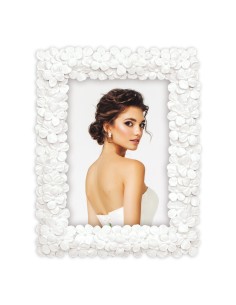 Portafoto in resina bianco con fiori 3D Cm. 19x24 - Foto Cm. 13x18
