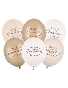 Palloncini in lattice Cm. 30 - Happy Birthday - Beige mix - Blister 6 pezzi