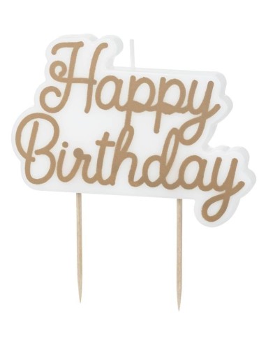 Candelina per torta "Happy Birthday" Cm. 7,5x10 - Cold Gold