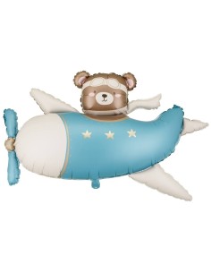 Palloncino mylar Cm. 94x61 - Orsetto baby in aereo - Light Blue