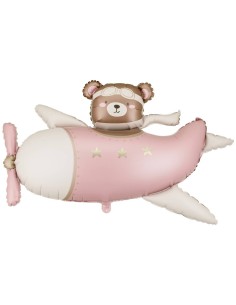 Palloncino mylar Cm. 94x61 - Orsetto baby in aereo - Light Pink