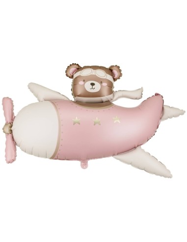 Palloncino mylar Cm. 94x61 - Orsetto baby in aereo - Light Pink