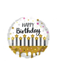 Palloncino mylar 18" rotondo - Happy Birthday con candeline