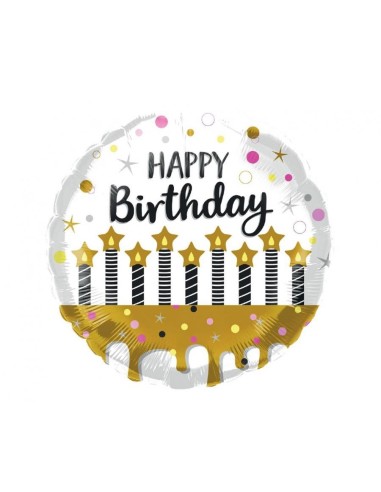 Palloncino mylar 18" rotondo - Happy Birthday con candeline