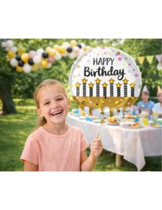 Palloncino mylar 18" rotondo - Happy Birthday con candeline 2