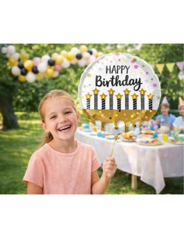 Palloncino mylar 18" rotondo - Happy Birthday con candeline