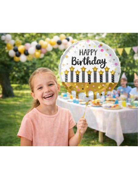Palloncino mylar 18" rotondo - Happy Birthday con candeline
