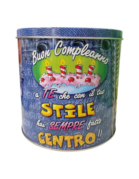 Carta igienica stampata in barattolo latta "Buon Compleanno"