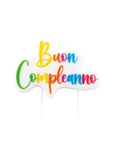 Candelina per torta scritta Buon Compleanno multicolor Cm. 8x10