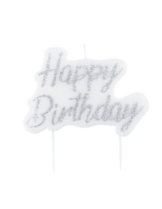Candelina per torta scritta Happy Birthday glitter Cm. 8x6 - Silver