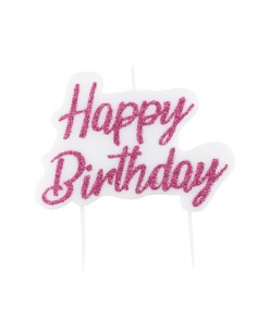 Candelina per torta scritta Happy Birthday glitter Cm. 8x6 - Pink