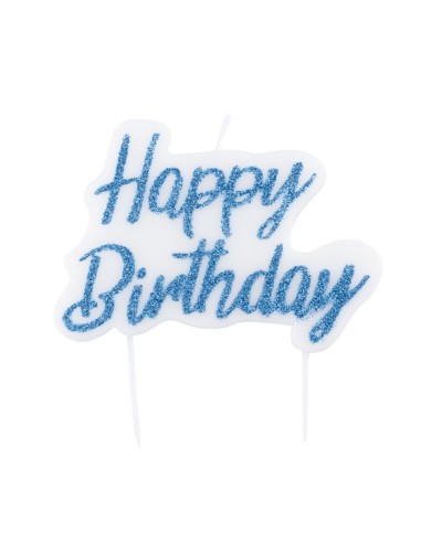Candelina per torta scritta Happy Birthday glitter Cm. 8x6 - Blue