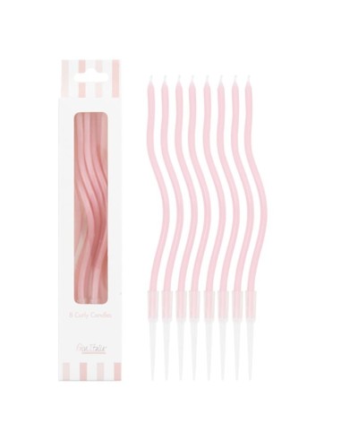 Candeline Curly con sostegno Cm. 12,5 - Blister 8 pz - Rosa