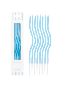 Candeline Curly con sostegno Cm. 12,5 - Blister 8 pz - Celeste