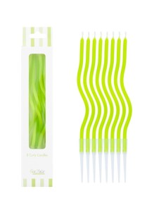 Candeline Curly con sostegno Cm. 12,5 - Blister 8 pz - Verde lime