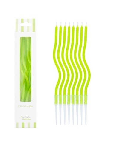 Candeline Curly con sostegno Cm. 12,5 - Blister 8 pz - Verde lime