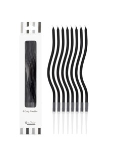 Candeline Curly con sostegno Cm. 12,5 - Blister 8 pz - Nero