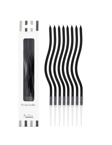 Candeline Curly con sostegno Cm. 12,5 - Blister 8 pz - Nero