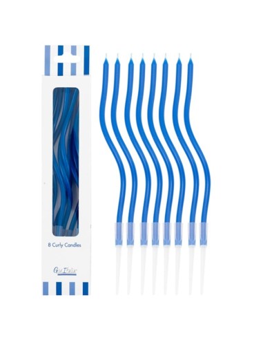 Candeline Curly con sostegno Cm. 12,5 - Blister 8 pz - Blu