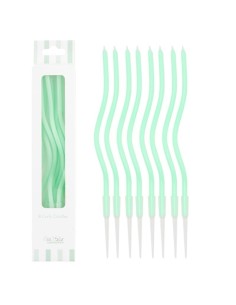 Candeline Curly con sostegno Cm. 12,5 - Blister 8 pz - Menta