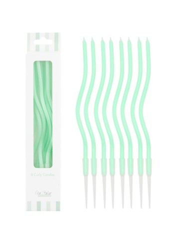 Candeline Curly con sostegno Cm. 12,5 - Blister 8 pz - Menta