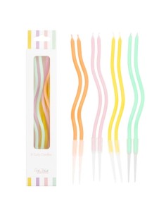 Candeline Curly con sostegno Cm. 12,5 - Blister 8 pz - Pastello Multicolor