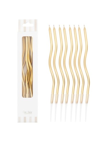 Candeline Curly con sostegno Cm. 12,5 - Blister 8 pz - Metal Oro Gold
