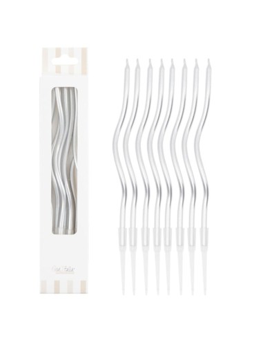 Candeline Curly con sostegno Cm. 12,5 - Blister 8 pz - Metal Argento Silver