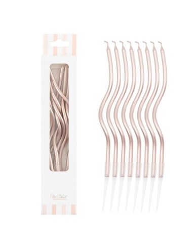 Candeline Curly con sostegno Cm. 12,5 - Blister 8 pz - Metal Rosa Gold