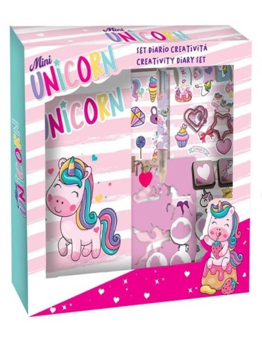 Set Agenda con timbrini, penna 6 colori - Unicorno