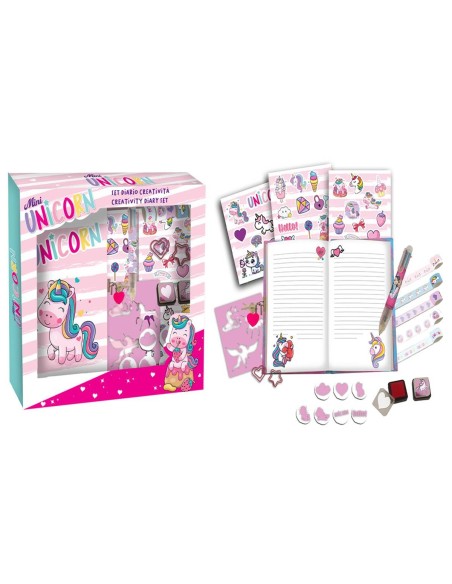 Set Agenda con timbrini, penna 6 colori - Unicorno