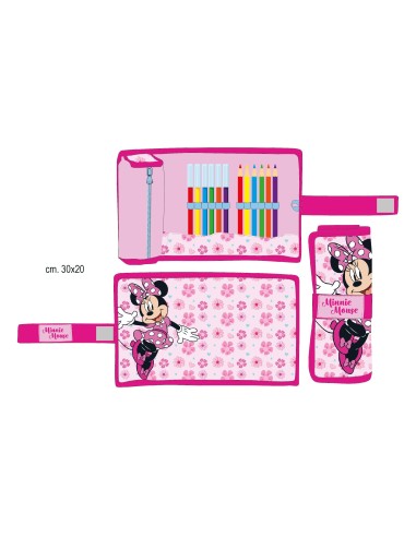 Astuccio roll con matite colorate e pennarelli - Minnie