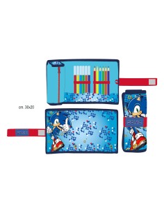 Astuccio roll con matite colorate e pennarelli - Sonic