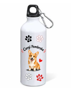 Borraccia alluminio 500 ML con moschettone "Cat&Dog" - Corgi Pembroke